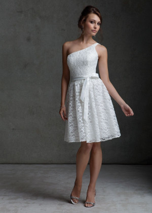 Ivory Lace One Shoulder Short Bridesmaid Dress
